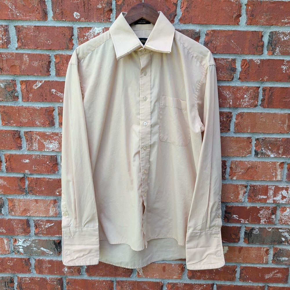 Milano Moda Dress Shirt Mens 15-15.5 36/37 Peach French Cuff Long Sleeve